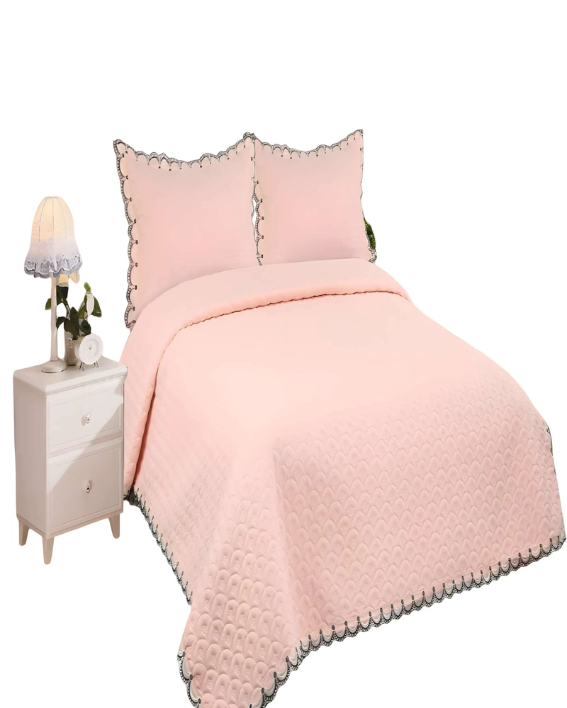 QUILT CUBRECAMA DE VERANO BORDADO 2 PLAZAS BEIGE - 2