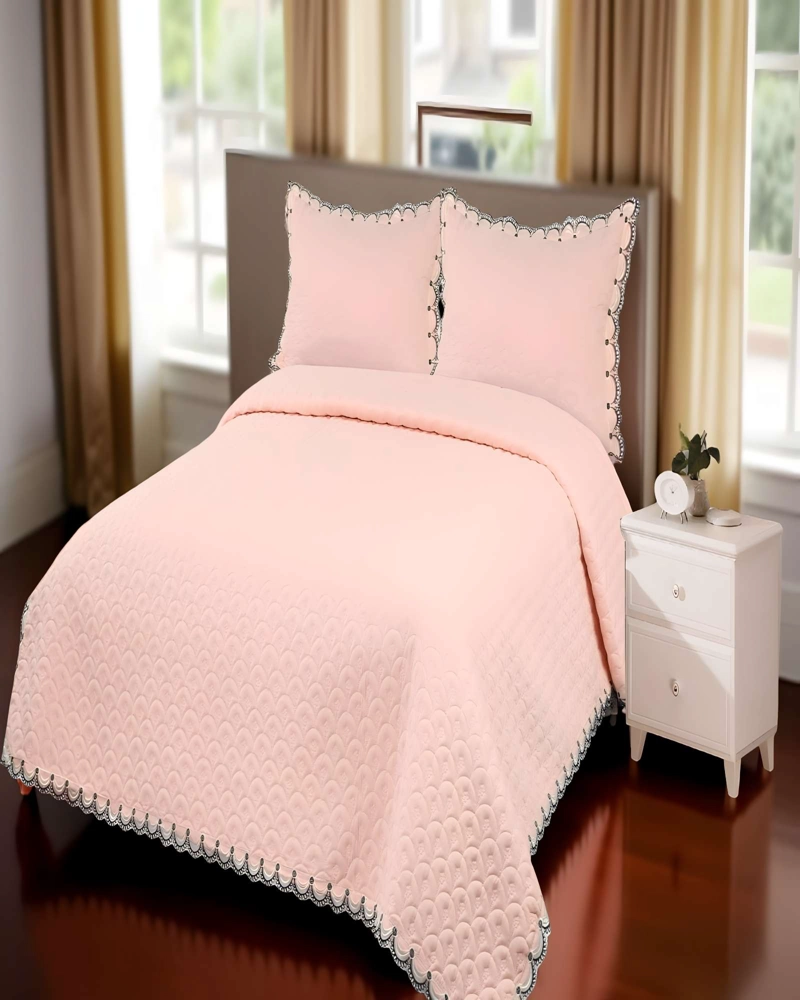 QUILT CUBRECAMA DE VERANO BORDADO 2 PLAZAS BEIGE - 3