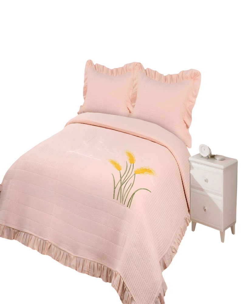 QUILT CUBRECAMA DE VERANO CON FLORES BORDADAS 2 PLAZAS BEIGE 2 - 2