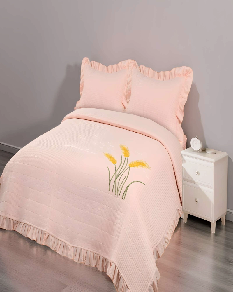 QUILT CUBRECAMA DE VERANO CON FLORES BORDADAS 2 PLAZAS BEIGE 2 - 4