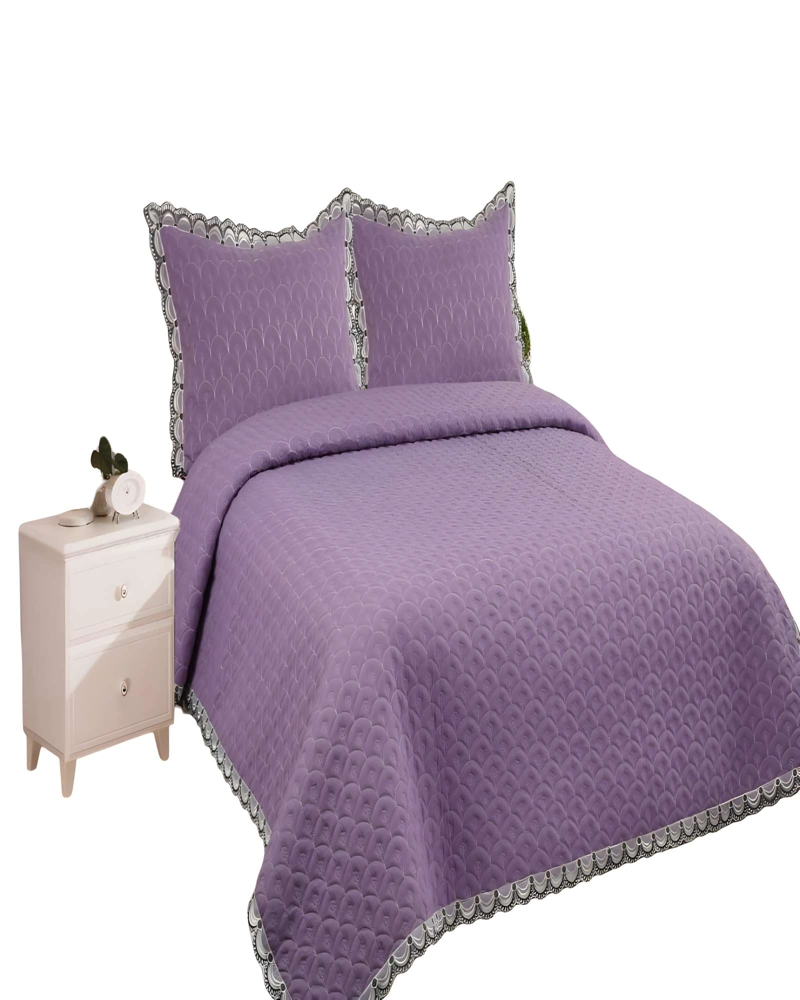 QUILT CUBRECAMA DE VERANO BORDADO 2 PLAZAS MORADO - 2
