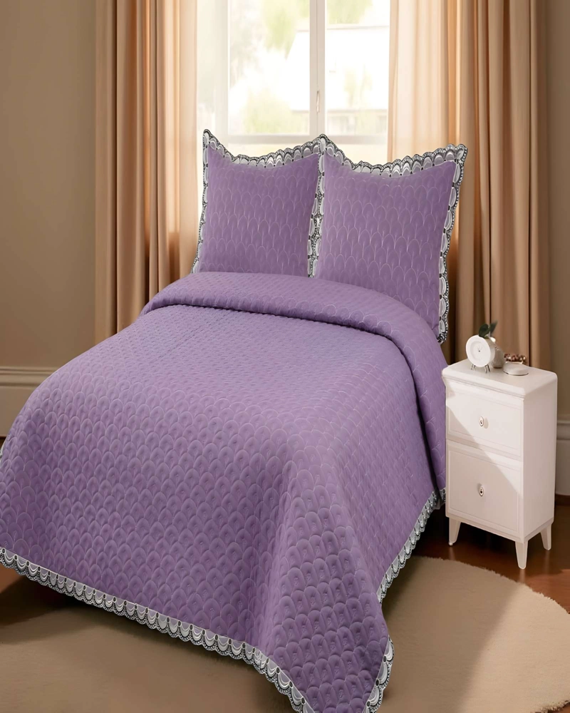 QUILT CUBRECAMA DE VERANO BORDADO 2 PLAZAS MORADO - 3