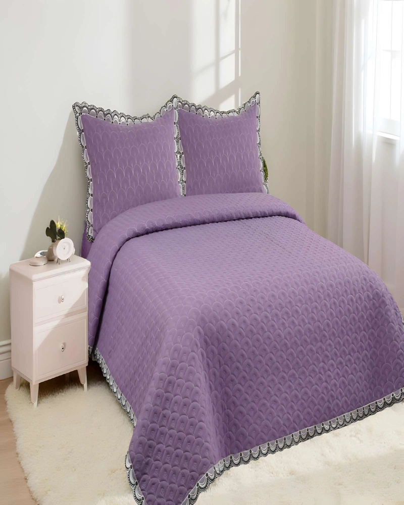QUILT CUBRECAMA DE VERANO BORDADO 2 PLAZAS MORADO - 4