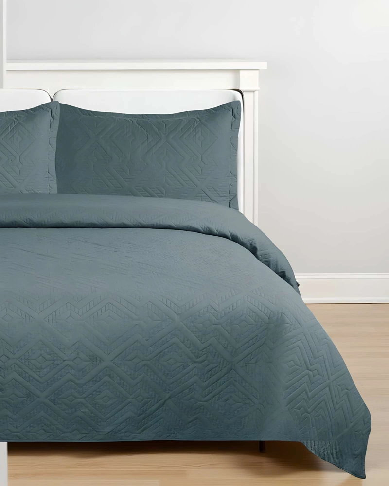 QUILT CUBRECAMA DE VERANO CON COLORES LISOS 2 PLAZAS GRIS OSCURO - 3