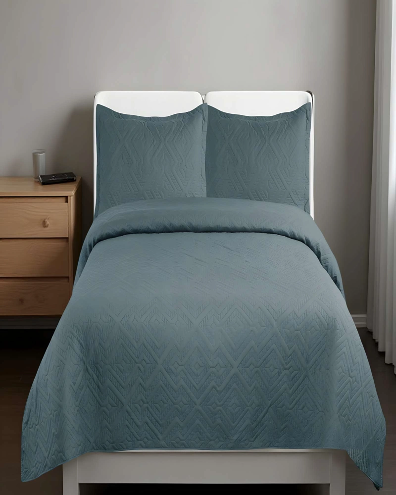 QUILT CUBRECAMA DE VERANO CON COLORES LISOS 2 PLAZAS GRIS OSCURO - 4