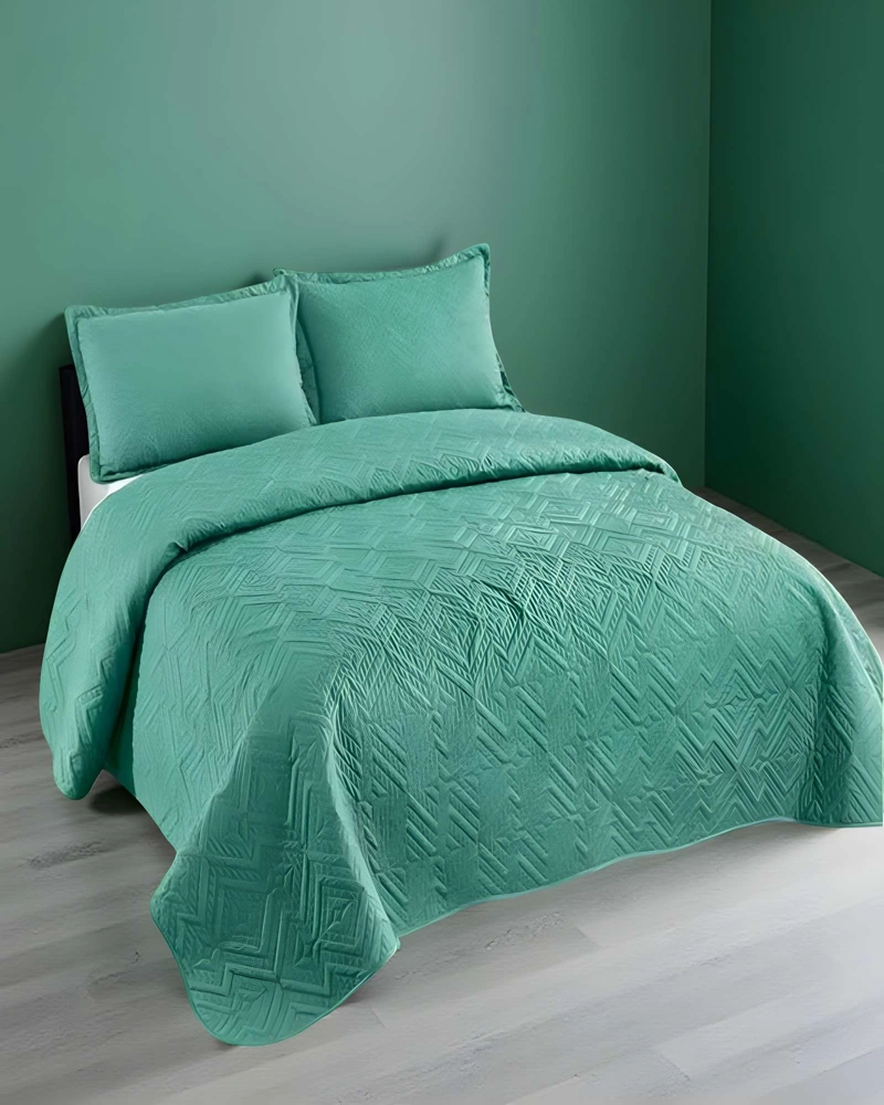 QUILT CUBRECAMA DE VERANO CON COLORES LISOS PLAZA Y MEDIA TURQUESA O - 4