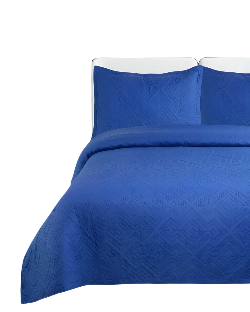 QUILT CUBRECAMA DE VERANO CON COLORES LISOS KING AZUL MARINO - 2