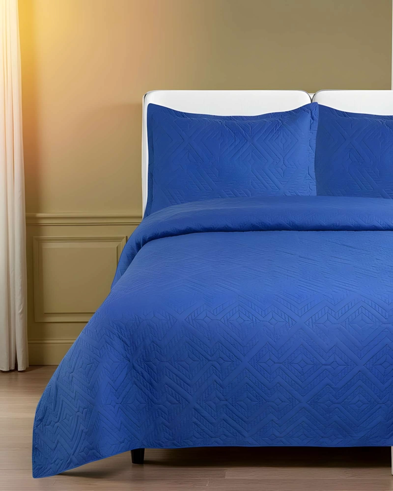 QUILT CUBRECAMA DE VERANO CON COLORES LISOS KING AZUL MARINO - 3
