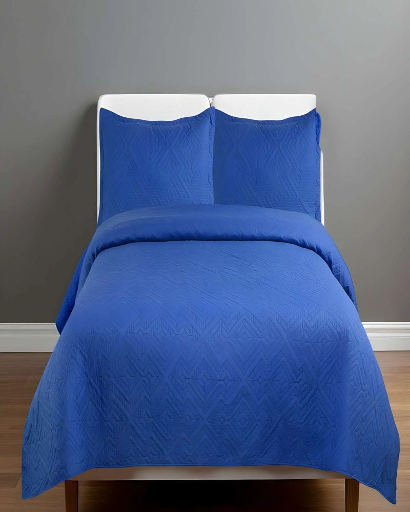 QUILT CUBRECAMA DE VERANO CON COLORES LISOS KING AZUL MARINO - 4