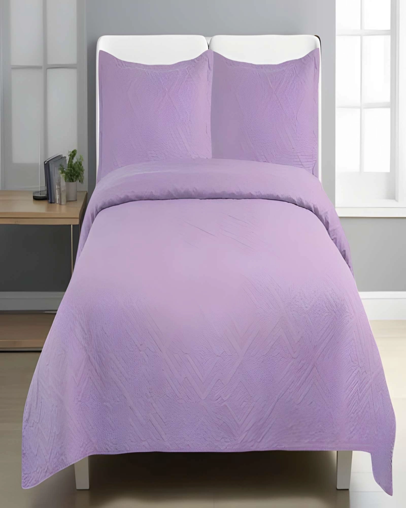 QUILT CUBRECAMA DE VERANO CON COLORES LISOS 2 PLAZAS LILA - 4