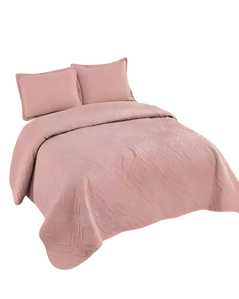 QUILT CUBRECAMA DE VERANO CON COLORES LISOS 2 PLAZAS ROSA - 1