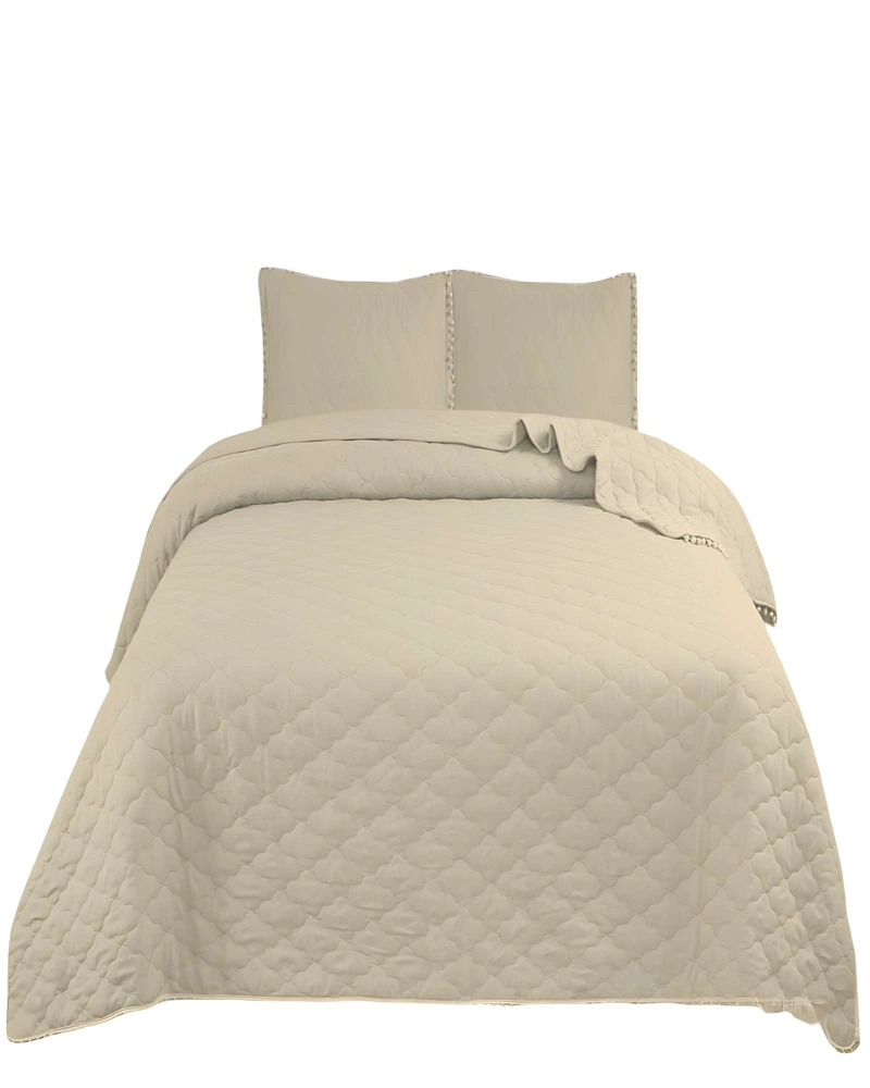 QUILT CUBRECAMA DE VERANO CON POMPONES KING BEIGE - 1
