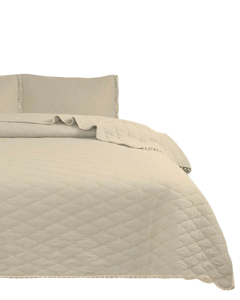 QUILT CUBRECAMA DE VERANO CON POMPONES KING BEIGE - 2