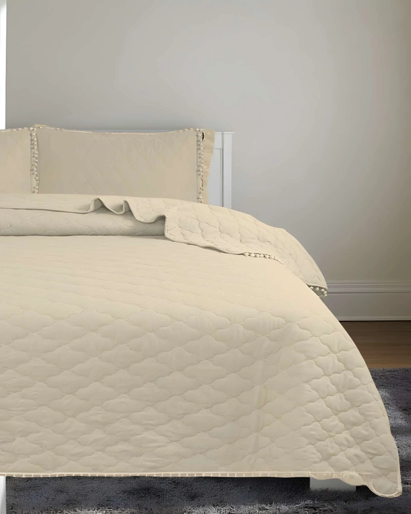 QUILT CUBRECAMA DE VERANO CON POMPONES KING BEIGE - 3