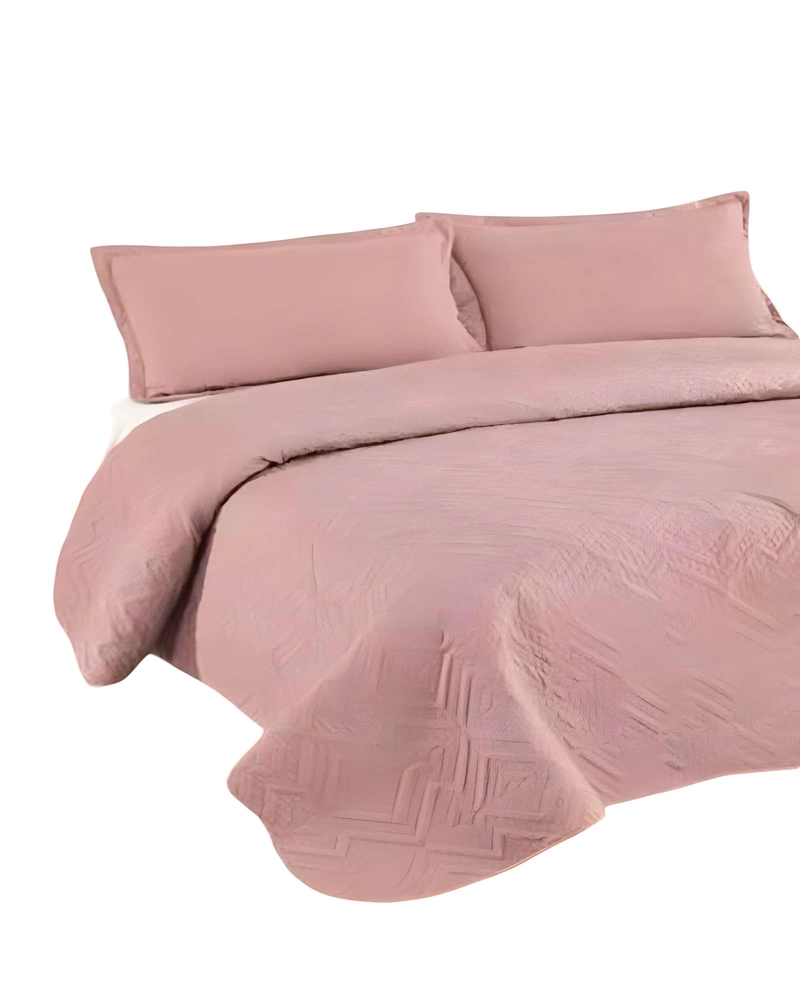 QUILT CUBRECAMA DE VERANO CON COLORES LISOS PLAZA Y MEDIA ROSA - 2