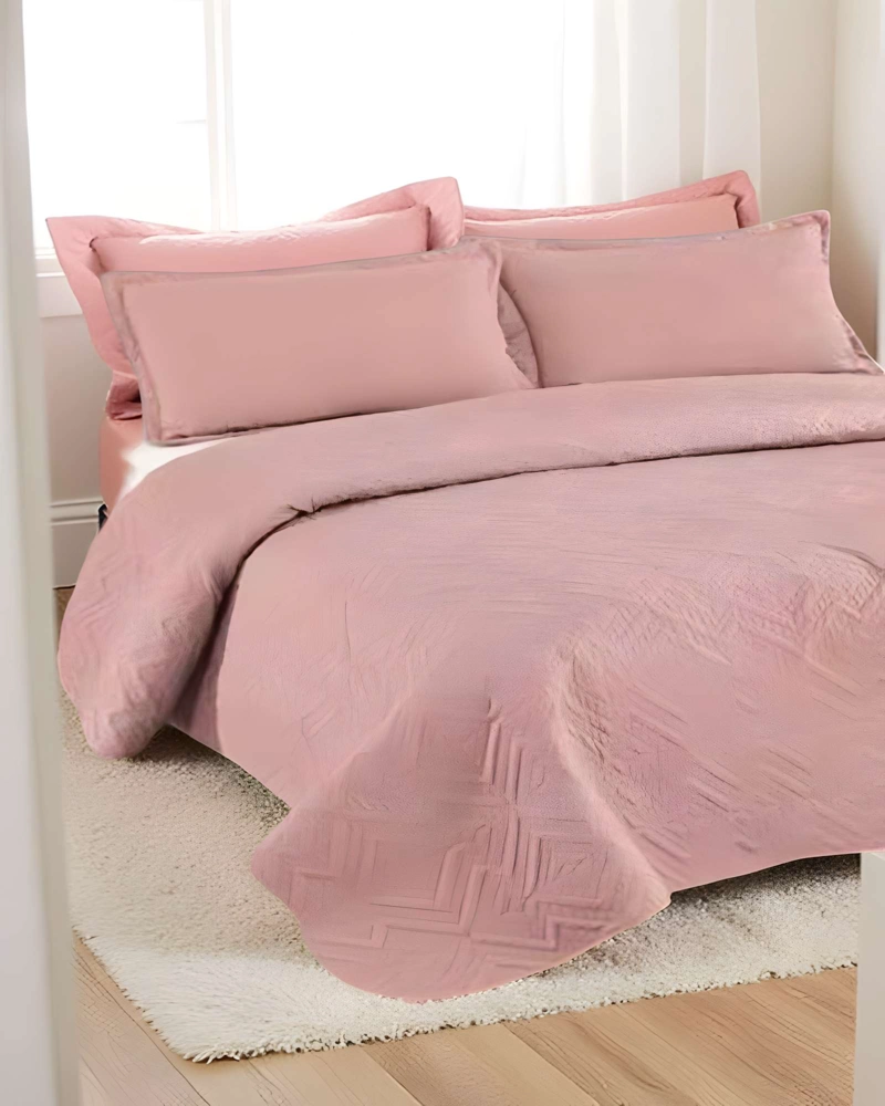 QUILT CUBRECAMA DE VERANO CON COLORES LISOS PLAZA Y MEDIA ROSA - 3