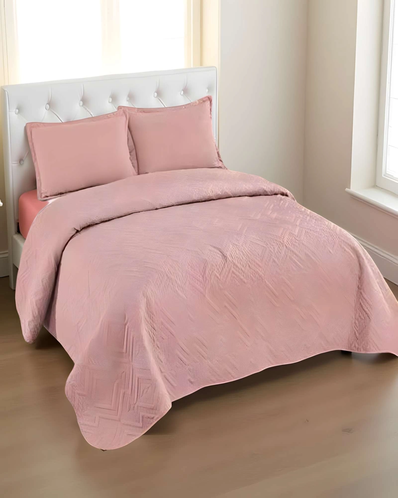 QUILT CUBRECAMA DE VERANO CON COLORES LISOS PLAZA Y MEDIA ROSA - 4