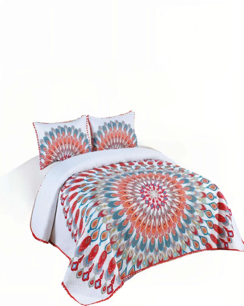CUBRECAMA DE VERANO CON POMPON Y DISENO 2P MULTICOLOR - 1