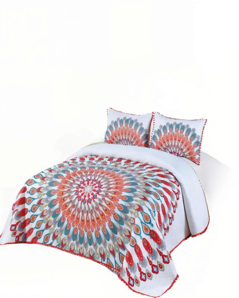 CUBRECAMA DE VERANO CON POMPON Y DISENO 2P MULTICOLOR - 2