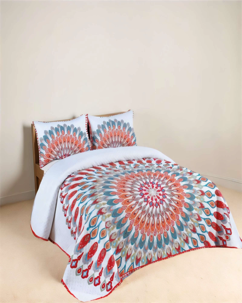 CUBRECAMA DE VERANO CON POMPON Y DISENO 2P MULTICOLOR - 3