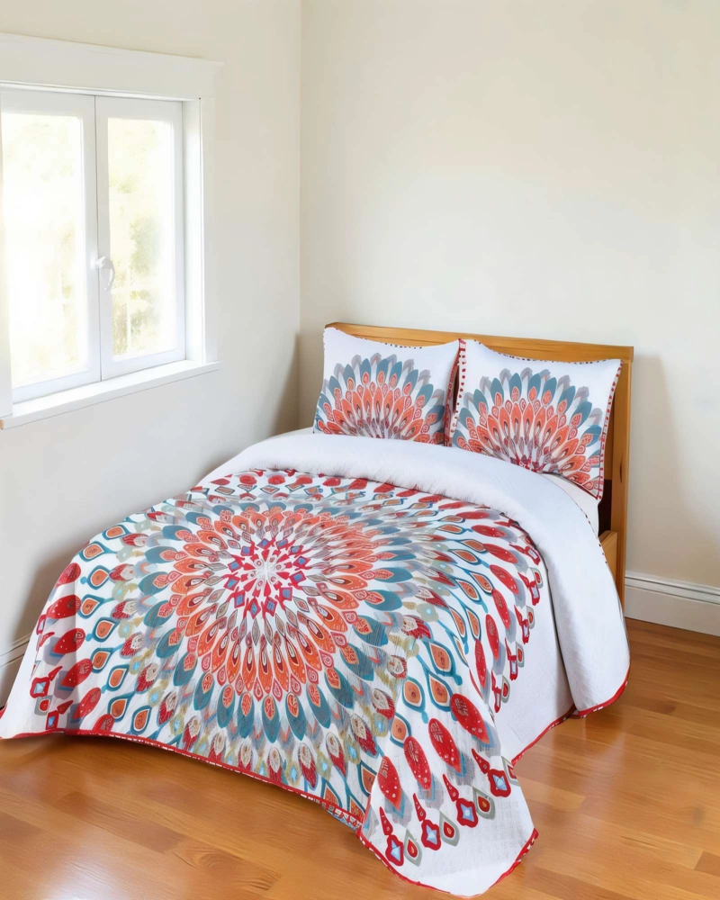 CUBRECAMA DE VERANO CON POMPON Y DISENO 2P MULTICOLOR - 4