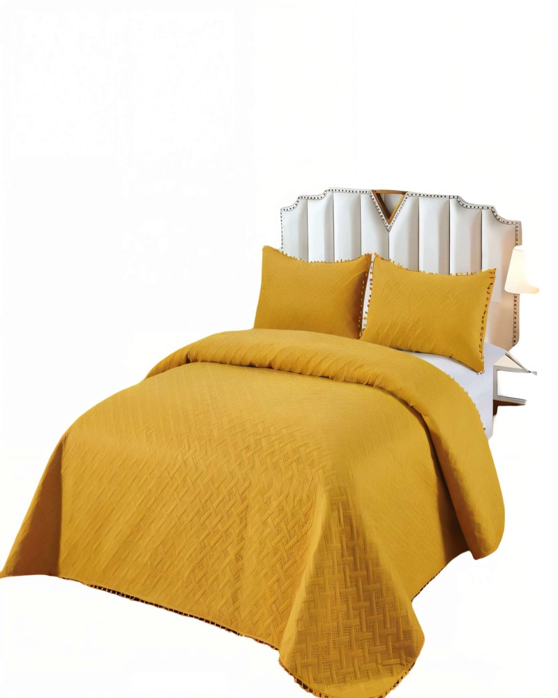 CUBRECAMA DE VERANO UNICOLOR CON POMPON KING COLOR AMARILLO - 1