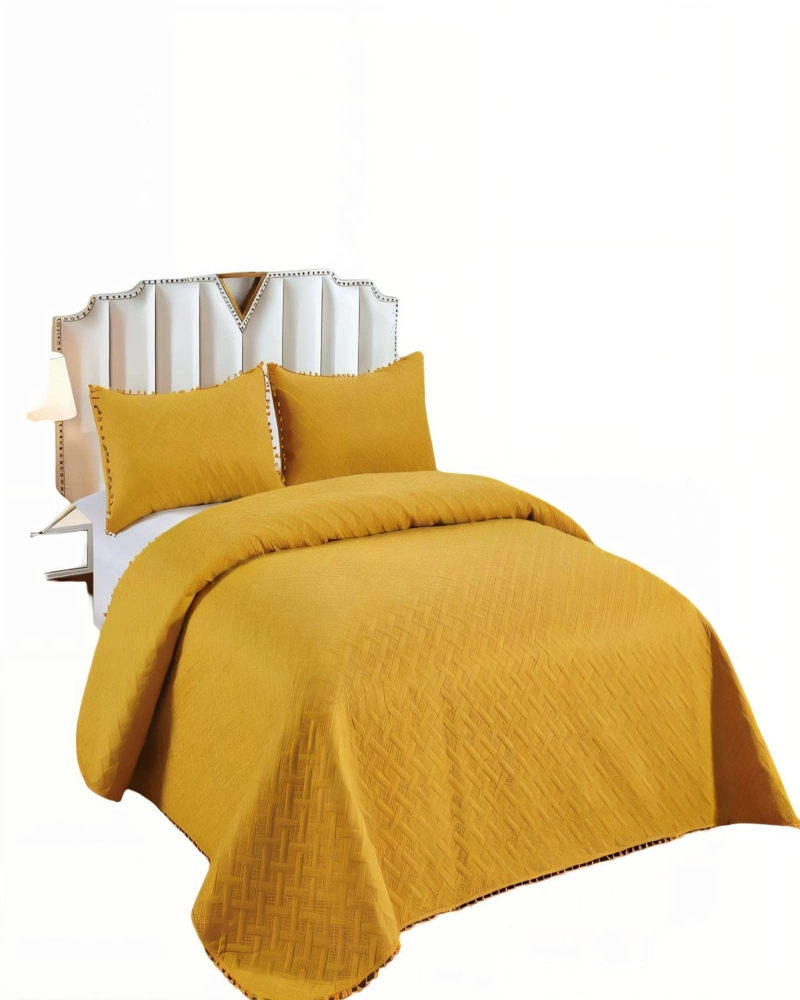 CUBRECAMA DE VERANO UNICOLOR CON POMPON KING COLOR AMARILLO - 2