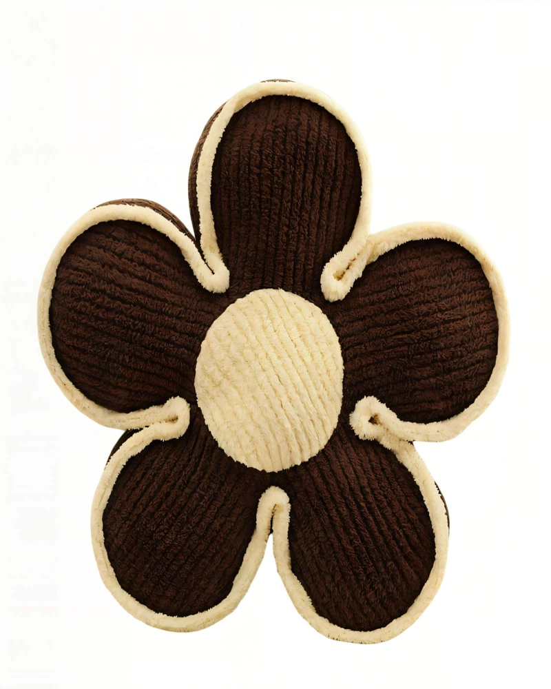 COJIN FORMA DE FLOR DECORATIVO COLOR MARRON CON BORDE BEIGE - 1