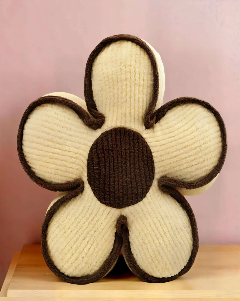 PACK DE COJIN DECORATIVO EN FORMA DE FLOR COLOR BEIGE CON BORDE MARRON - 3