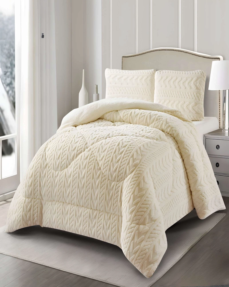 COBERTOR TEXTURIZADA DE INVIERNO DISEÑO 01 PLAZA Y MEDIA BEIGE - 4