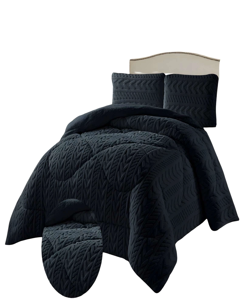 COBERTOR TEXTURIZADA DE INVIERNO DISEÑO 01 KING NEGRO - 2