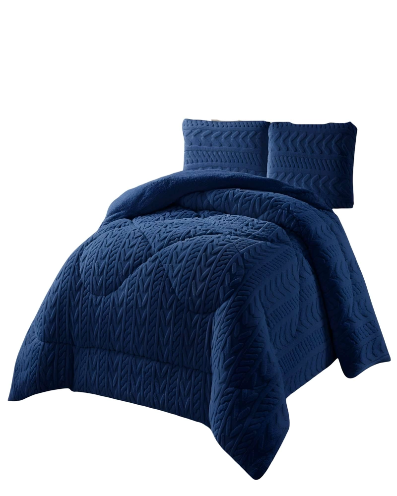 COBERTOR TEXTURIZADA DE INVIERNO DISEÑO 01 2 PLAZAS AZUL OSCURO - 1