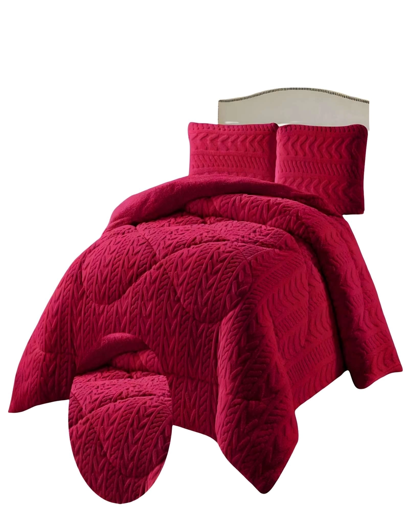 COBERTOR TEXTURIZADA DE INVIERNO DISEÑO 01 KING ROJO - 2