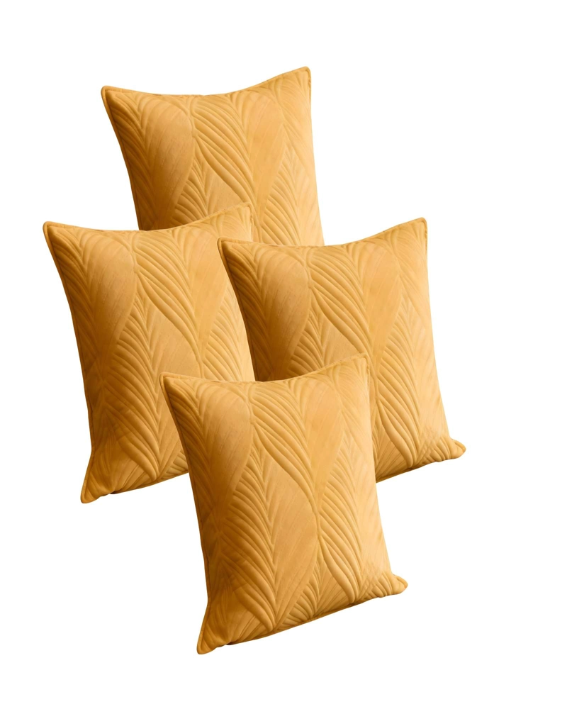 SET DE 4 FUNDAS DE COJIN SERIE HOJAS 45X45 CM AMARILLO - 1