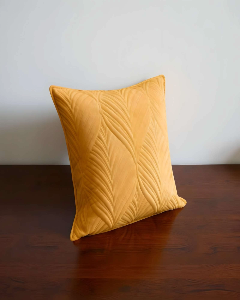 SET DE 4 FUNDAS DE COJIN SERIE HOJAS 45X45 CM AMARILLO - 4