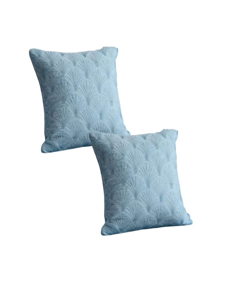 SET DE 2 FUNDAS DE COJIN SERIE ABANICO 45X45 CM CELESTE - 1