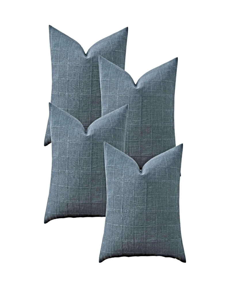 PACK DE 4 FUNDAS DE COJIN JACQUARD CUADRILLE 45X45 CM AZUL - 1