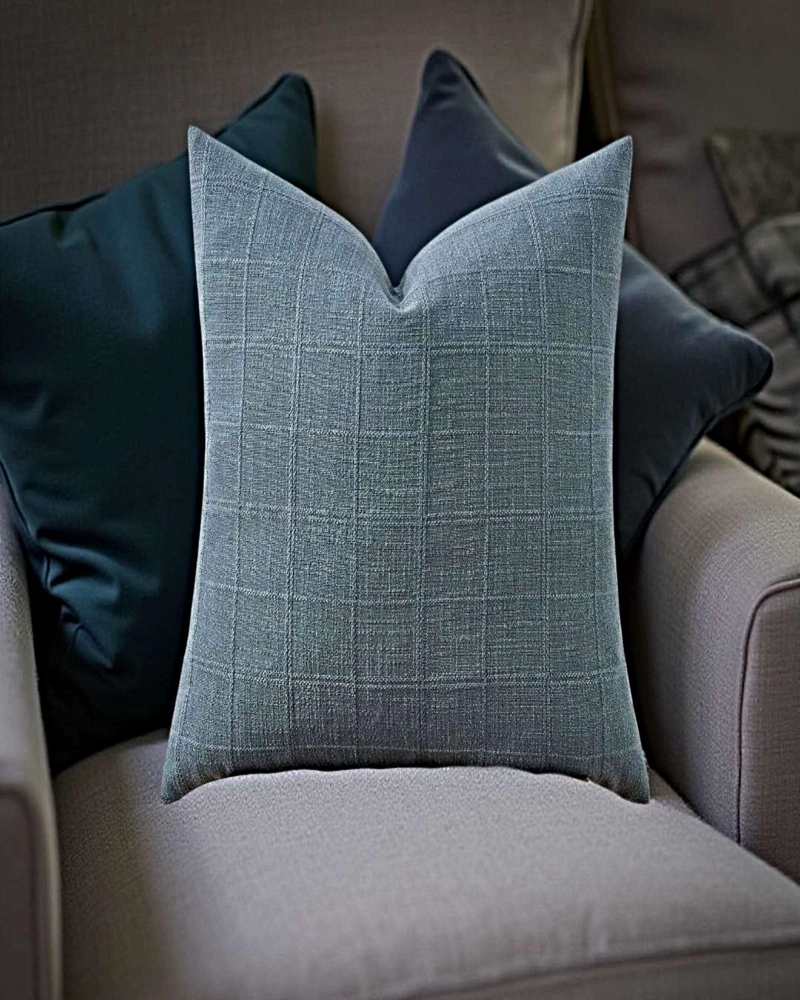 PACK DE 4 FUNDAS DE COJIN JACQUARD CUADRILLE 45X45 CM AZUL - 4