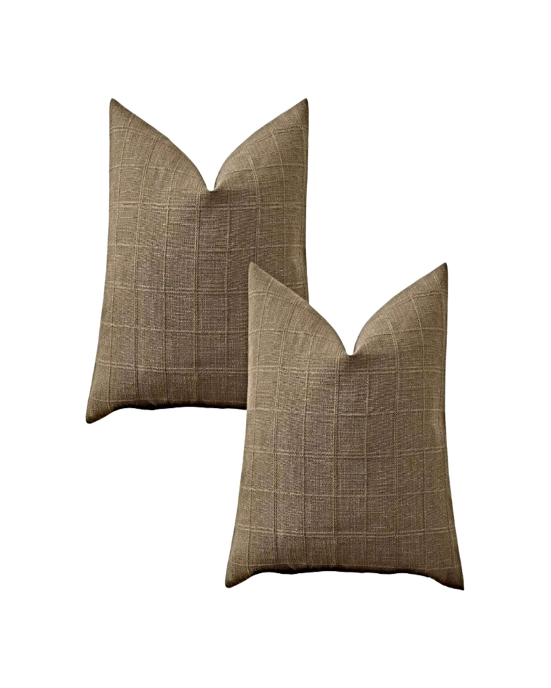PACK DE 2 FUNDAS DE COJIN JACQUARD CUADRILLE 45X45 CM CAFE - 1