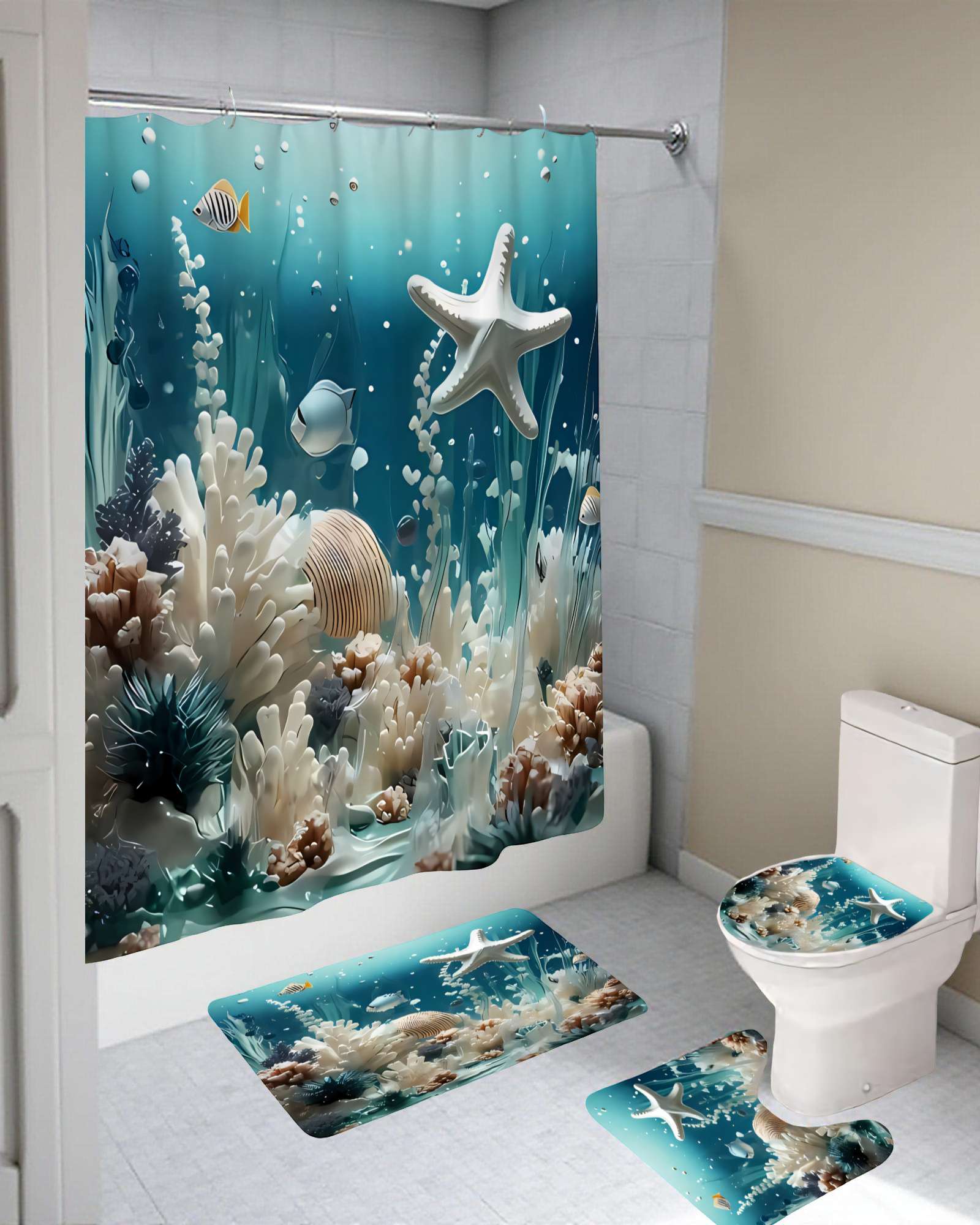 PACK DE 4 PIEZAS PARA BAÑO CON ESTAMPADO 18 - 4
