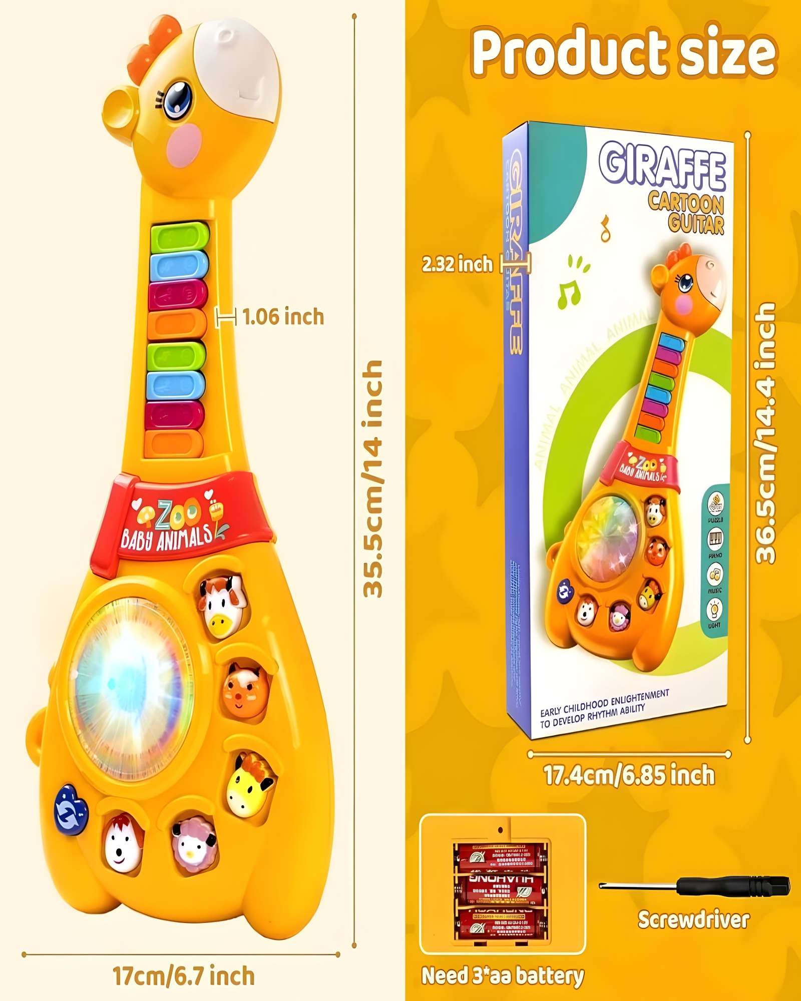 GUITARRA INFANTIL SONIDO DE LUCES DIDACTICO PIANO EDUCATIVO COLOR AMARILLO - 5