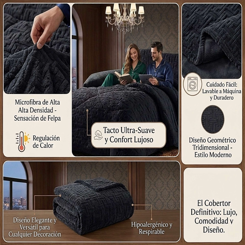 COBERTOR SHERPA TEXTURIZADO RH KING NEGRO - 2