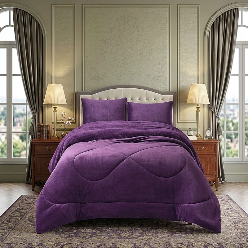 COBERTOR SHERPA PLUSH CS PLAZA Y MEDIA MORADO - 1