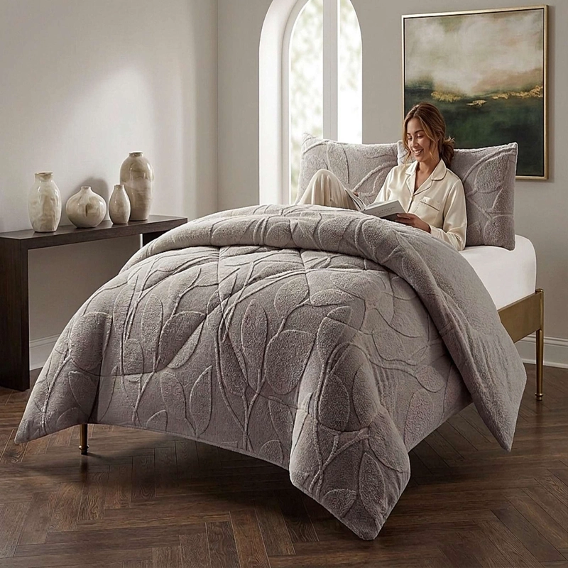 COBERTOR SHERPA TEXTURIZADO RY 2 PLAZAS GRIS - 3