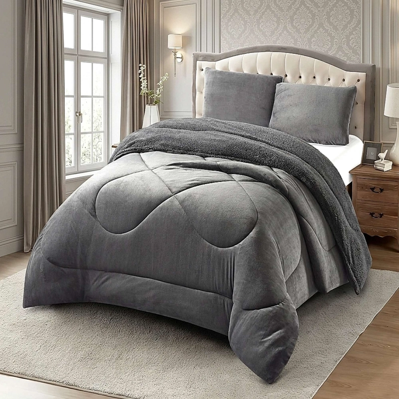 COBERTOR SHERPA PLUSH CS PLAZA Y MEDIA GRIS - 1