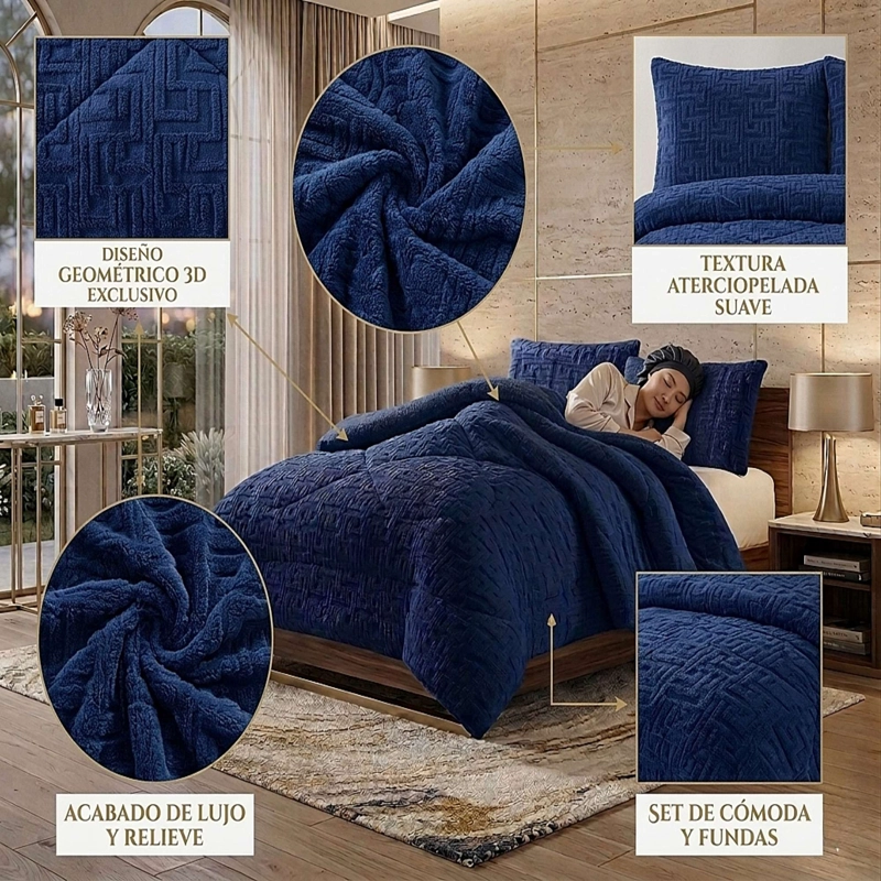 COBERTOR SHERPA TEXTURIZADO RH 2 PLAZAS AZUL - 3