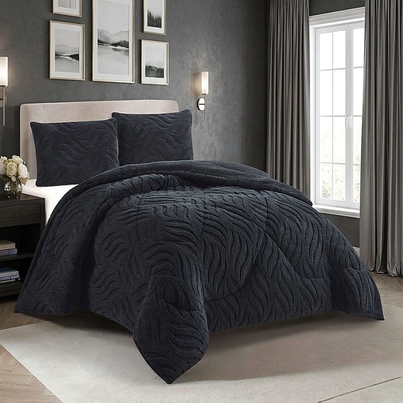 COBERTOR SHERPA TEXTURIZADO RB KING NEGRO - 1