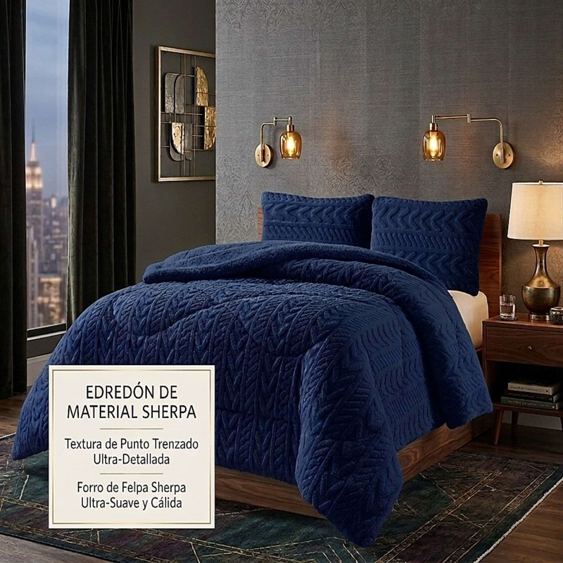 COBERTOR SHERPA TEXTURIZADO RM 2 PLAZAS AZUL O - 4