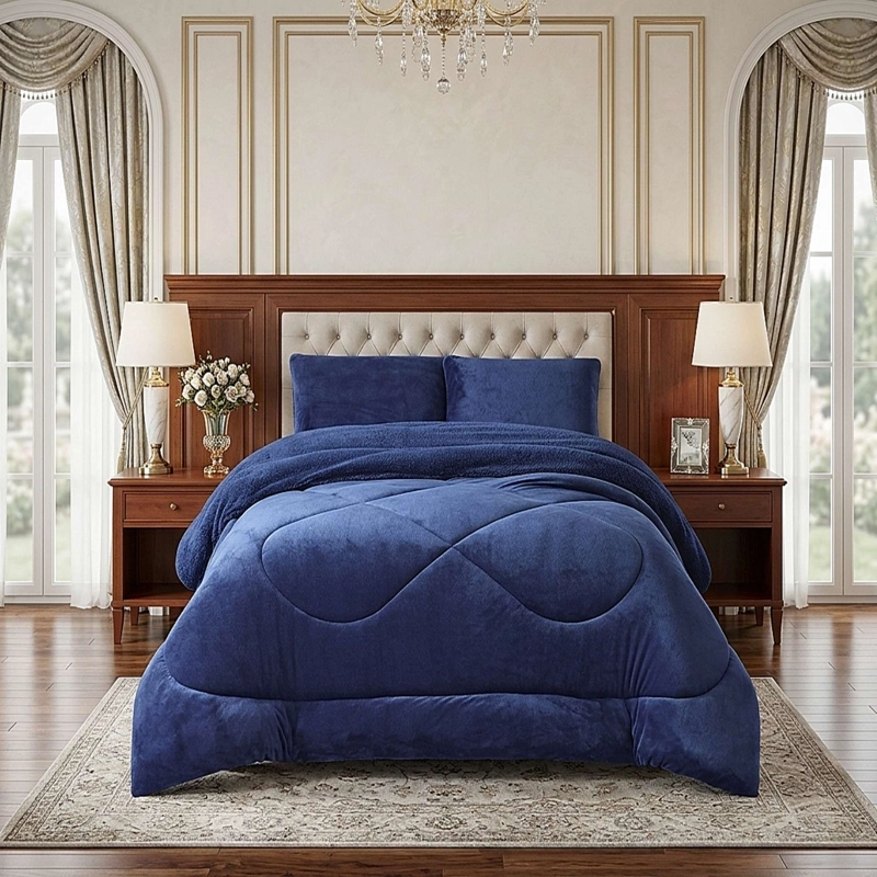 COBERTOR SHERPA PLUSH CS PLAZA Y MEDIA AZUL O - 1