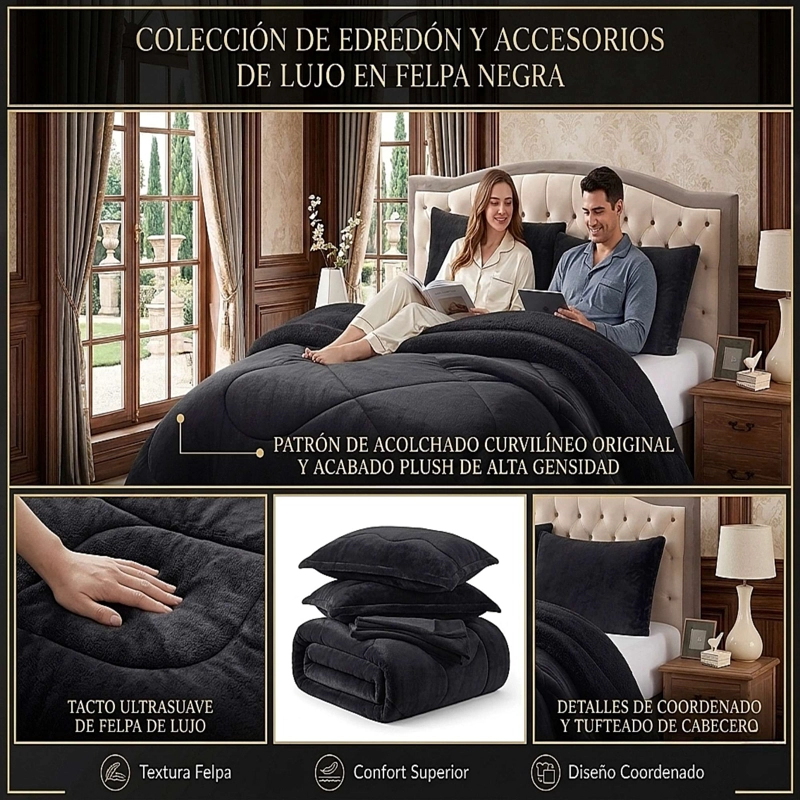 COBERTOR SHERPA PLUSH CS PLAZA Y MEDIA NEGRO - 3